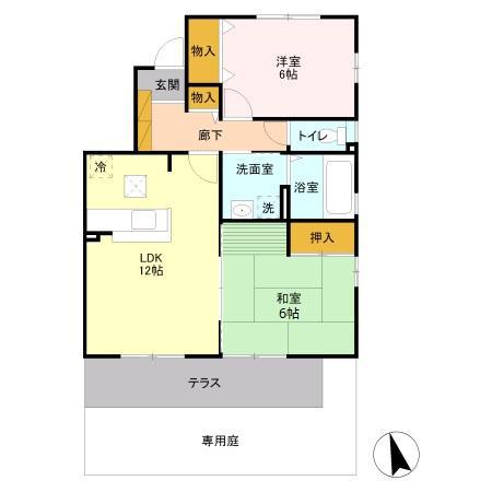パティオB(2LDK/1階)の間取り写真