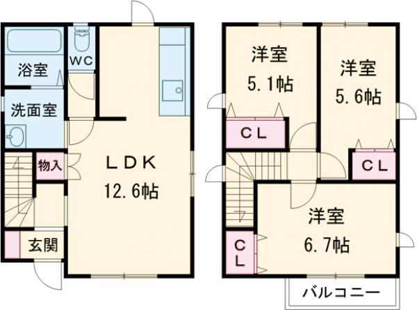 東武鉄道宇都宮線 おもちゃのまち駅 徒歩8分 2階建 築6年(3LDK)の間取り写真