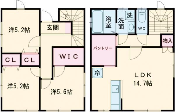 両毛線 新前橋駅 徒歩33分 2階建 築1年(3LDK)の間取り写真
