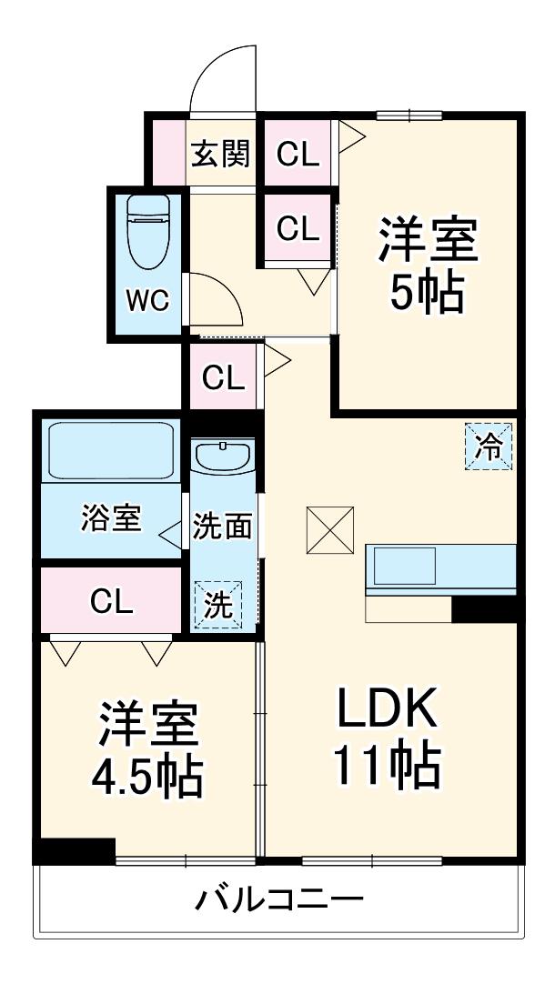 エクラン ウルー湘南N(2LDK/1階)の間取り写真