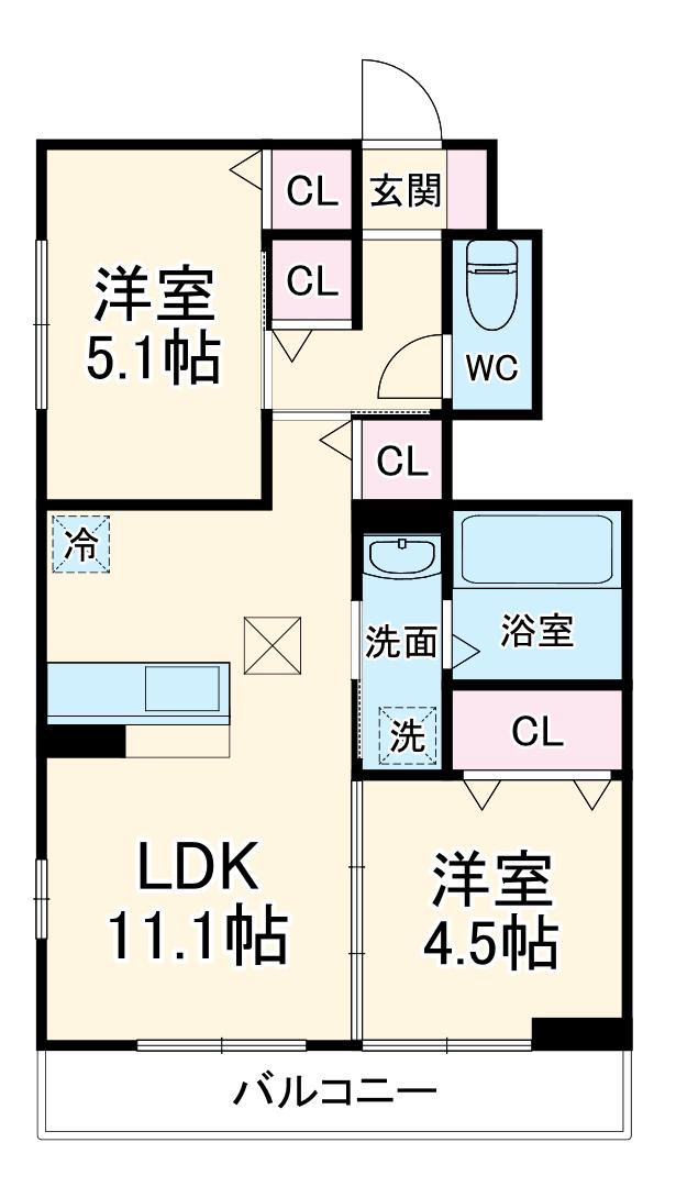 エクラン ウルー湘南N(2LDK/1階)の間取り写真