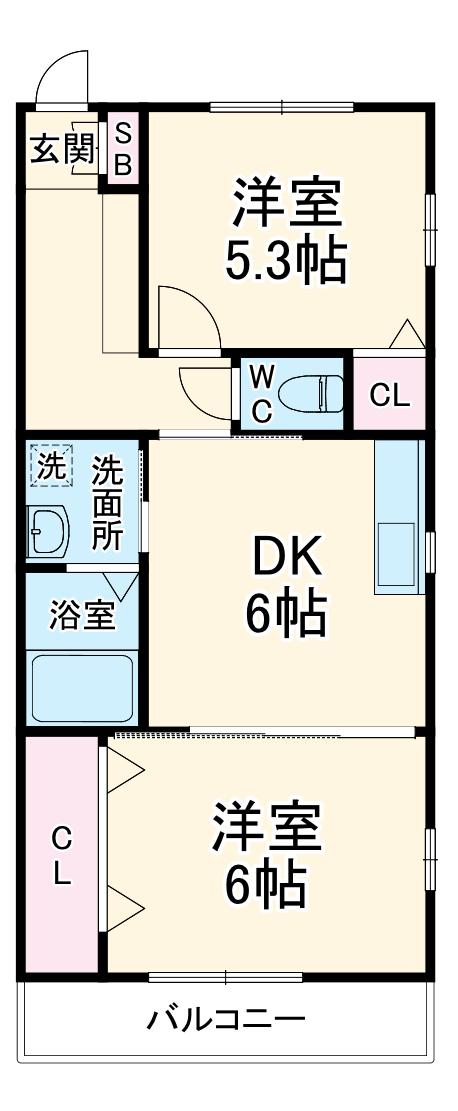 プレミール(2DK/1階)の間取り写真