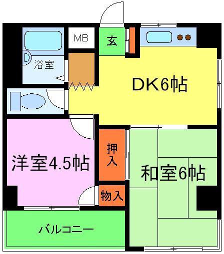 シャトレー小松里(2DK/4階)の間取り写真