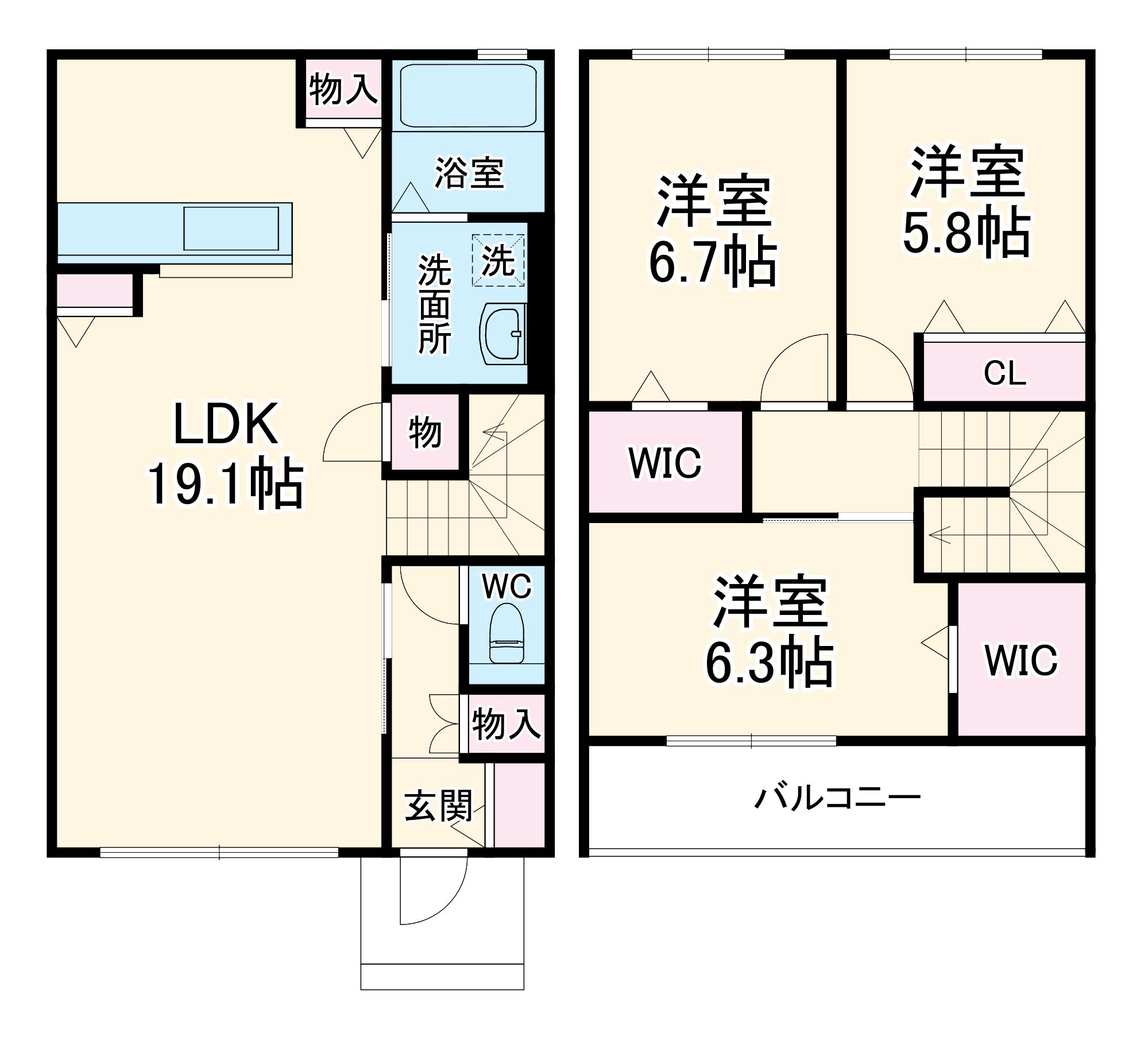 コクーンパレス横濱瀬谷B(3LDK/1階)の間取り写真
