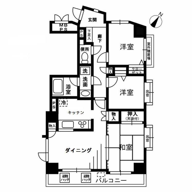 ライオンズマンション千葉駅南(3DK/4階)の間取り写真