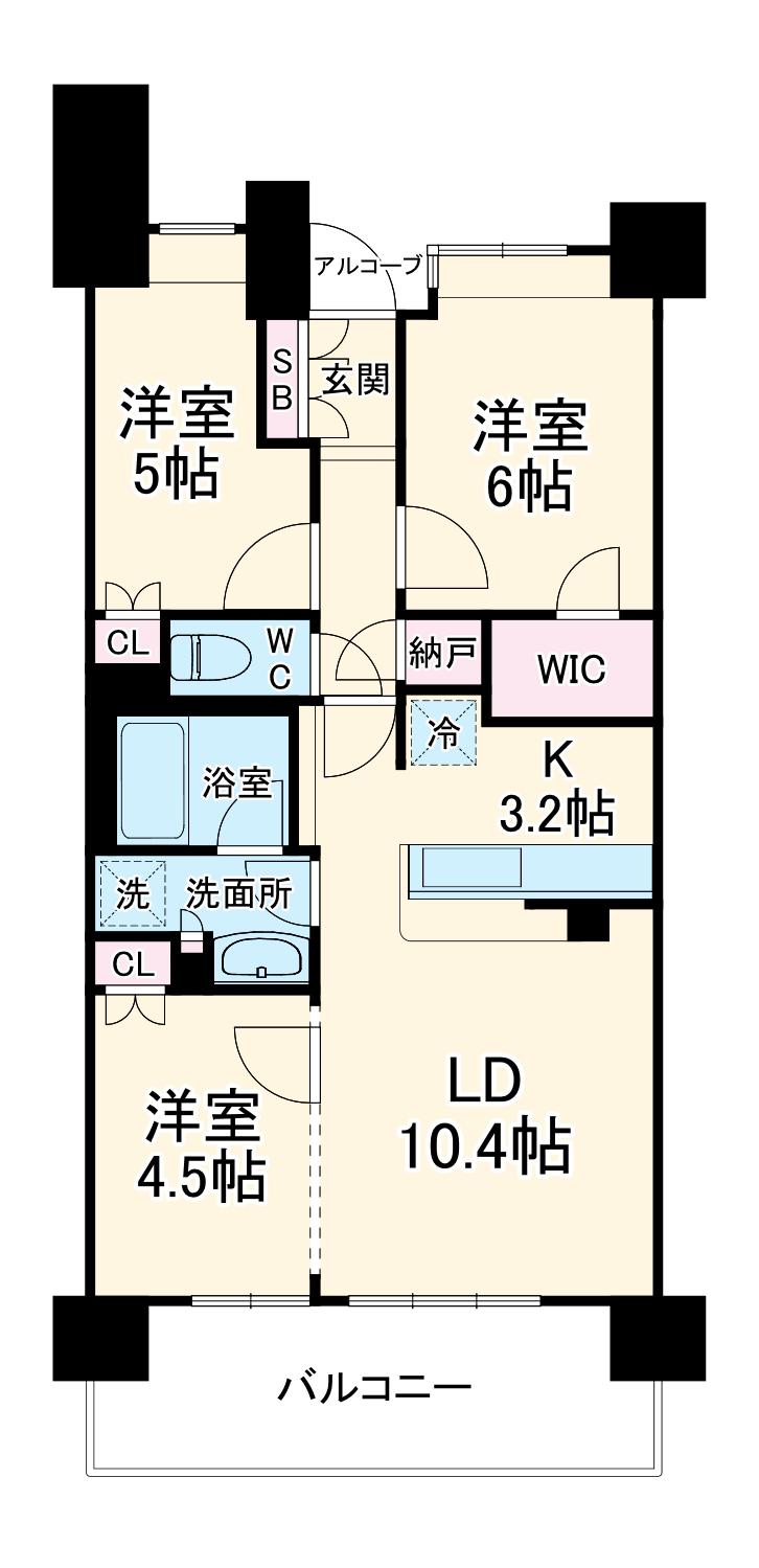 武蔵浦和SKY&GARDEN D棟(3LDK/12階)の間取り写真