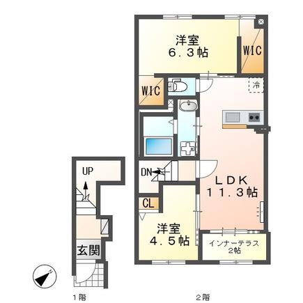 清水区船原アパート(2LDK/2階)の間取り写真