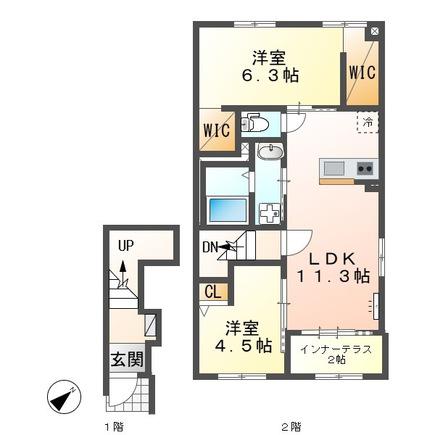 清水区船原アパート(2LDK/2階)の間取り写真