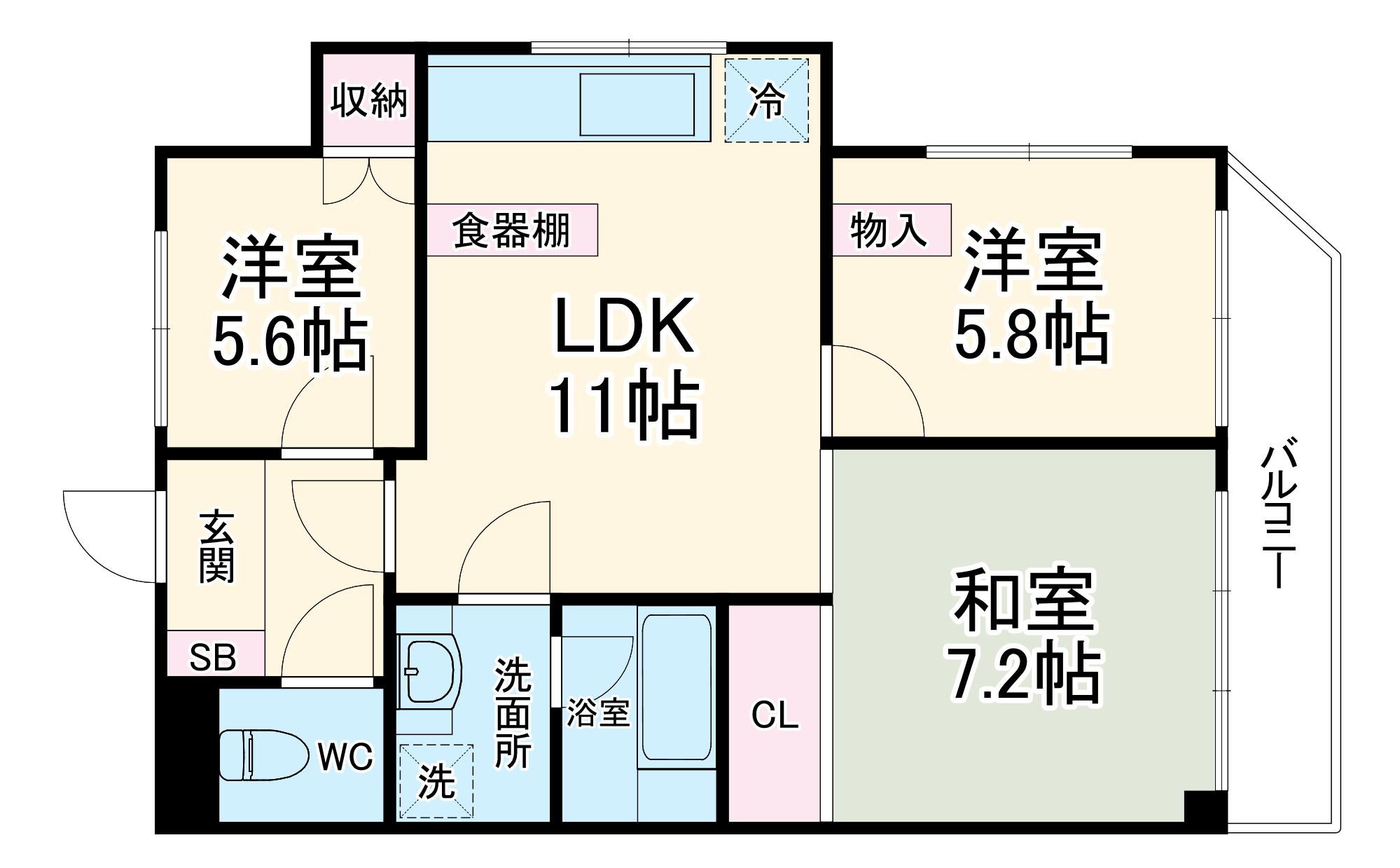 クレール市川(3LDK/4階)の間取り写真