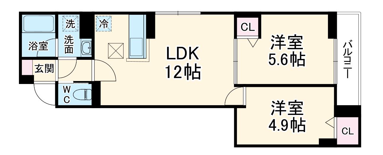 セレスティア六町Ⅳ(2LDK/2階)の間取り写真