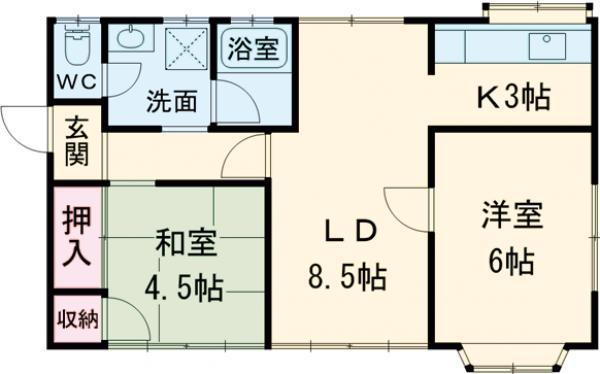 上越線 群馬総社駅 徒歩41分 1階建 築35年(2LDK)の間取り写真