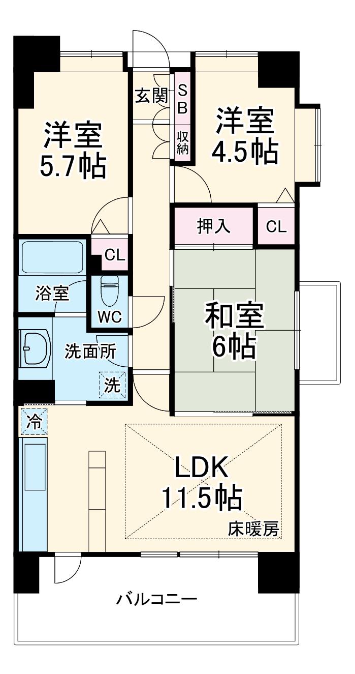 ダイアパレス京葉蘇我2(3LDK/8階)の間取り写真