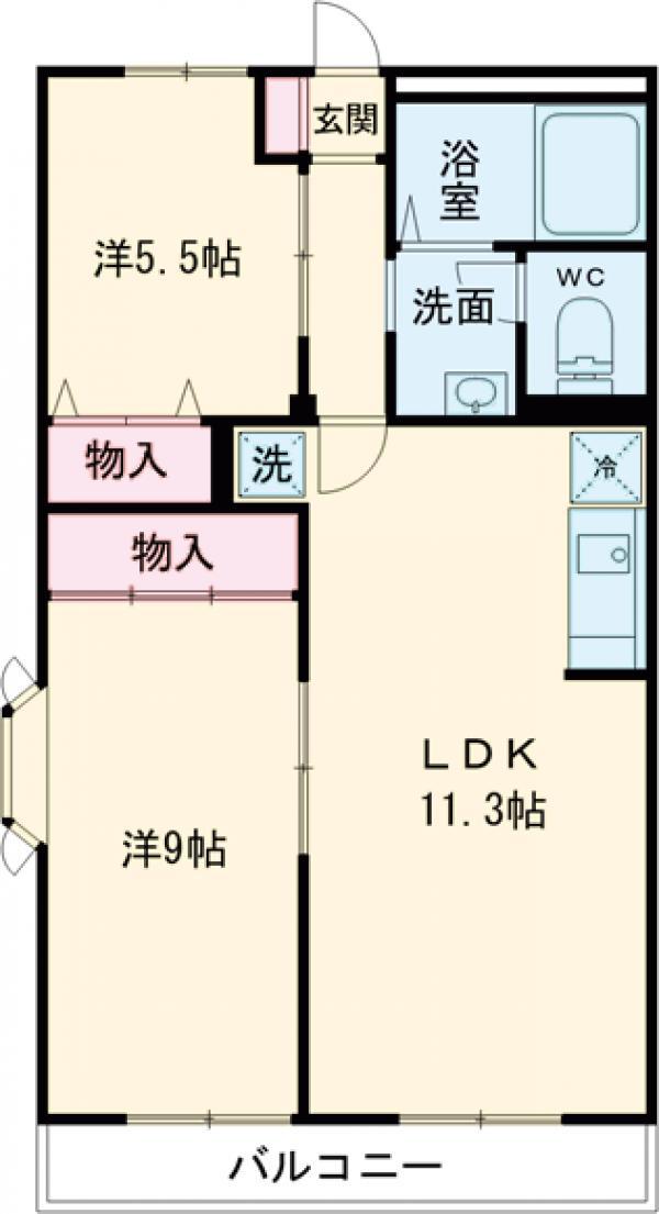 グリーンパールA・B(2LDK/2階)の間取り写真
