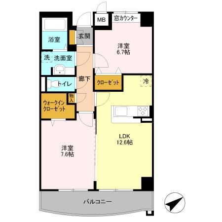 ベルファミーユ高根台 3(2LDK/4階)の間取り写真