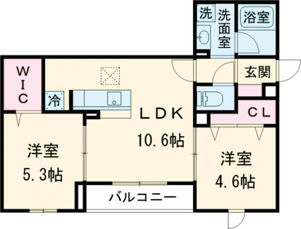 セレスティア江北Ⅱ(2LDK/2階)の間取り写真