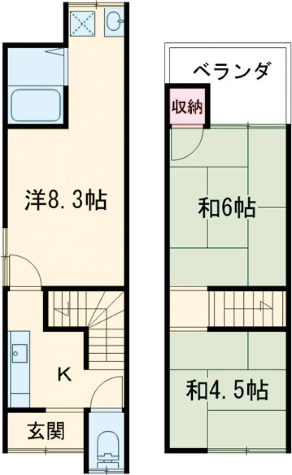 東海道本線 向日町駅 徒歩5分 2階建 築52年(2LDK)の間取り写真