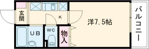 ドミールB(1K/1階)の間取り写真