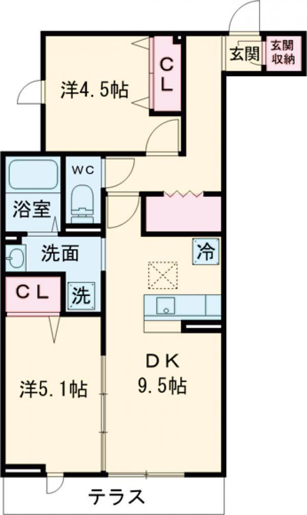 セレスティア柴又Ⅶ(2DK/1階)の間取り写真