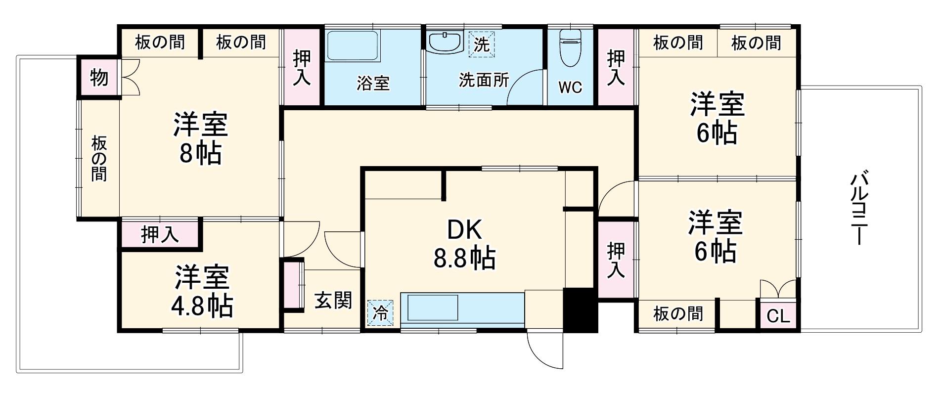 相模鉄道本線 西横浜駅 徒歩4分 2階建 築43年(4DK)の間取り写真