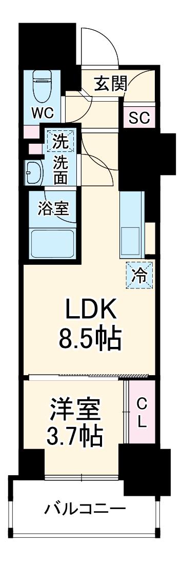 アーバネックス谷町四丁目(1LDK/9階)の間取り写真