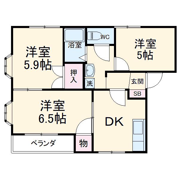 パークハイツ東町(3DK/2階)の間取り写真