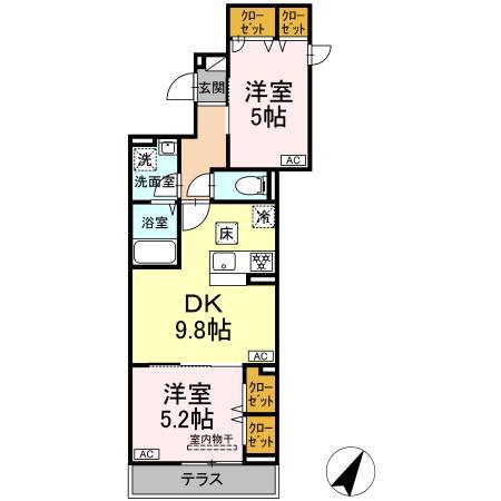セレスティア柴又Ⅶ(2DK/3階)の間取り写真