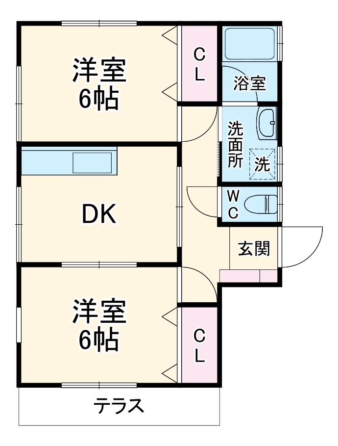 ルシール(2DK/1階)の間取り写真