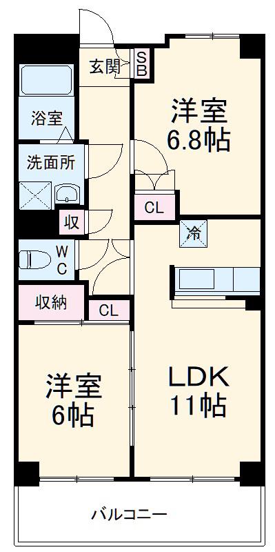ファインステージ岡弥(2LDK/4階)の間取り写真