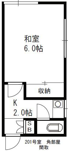 佐藤荘(1K/2階)の間取り写真