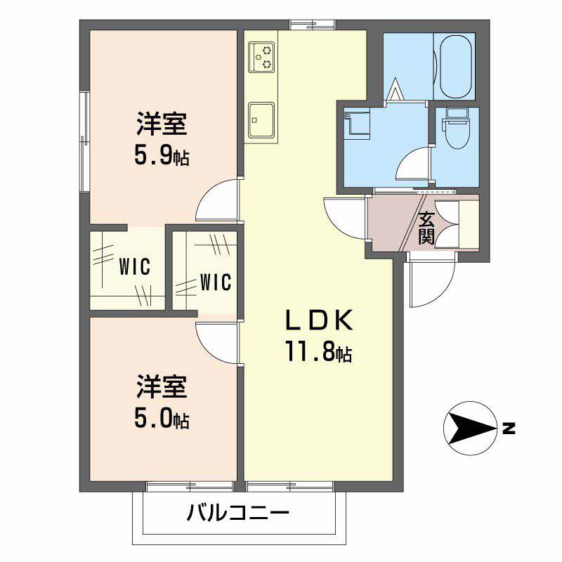 リーベン若松(2LDK/2階)の間取り写真