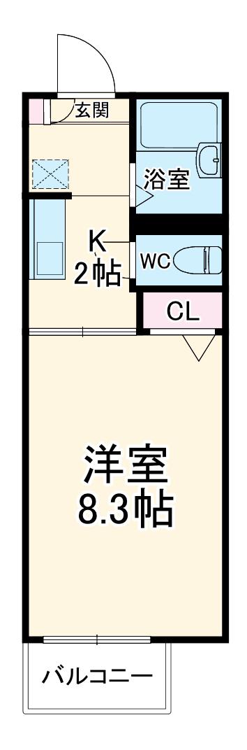 ディアス前田 B棟(1K/2階)の間取り写真