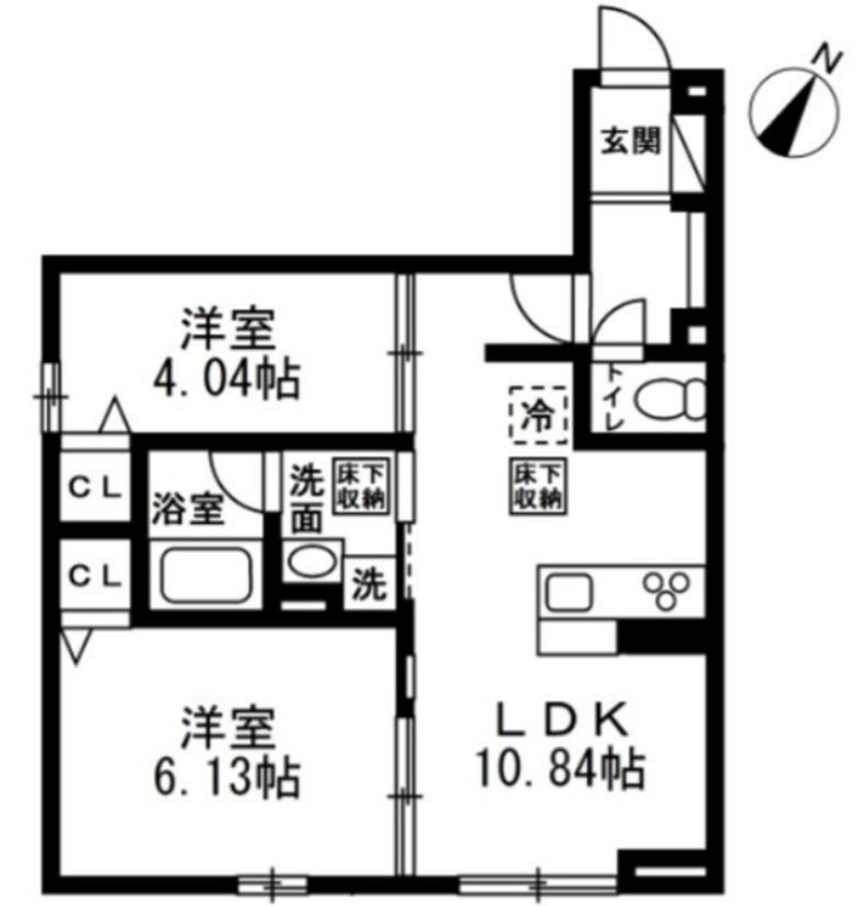 国立市谷保4丁目PJ A棟(2LDK/1階)の間取り写真