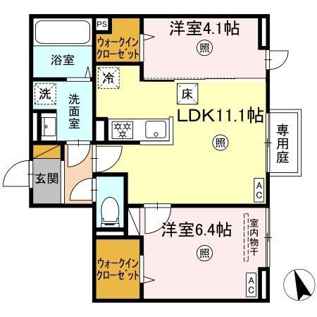 D‐KISARIA WⅢ(2LDK/2階)の間取り写真