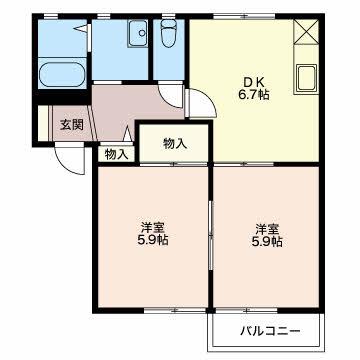 フォーレスくすのき(2DK/2階)の間取り写真