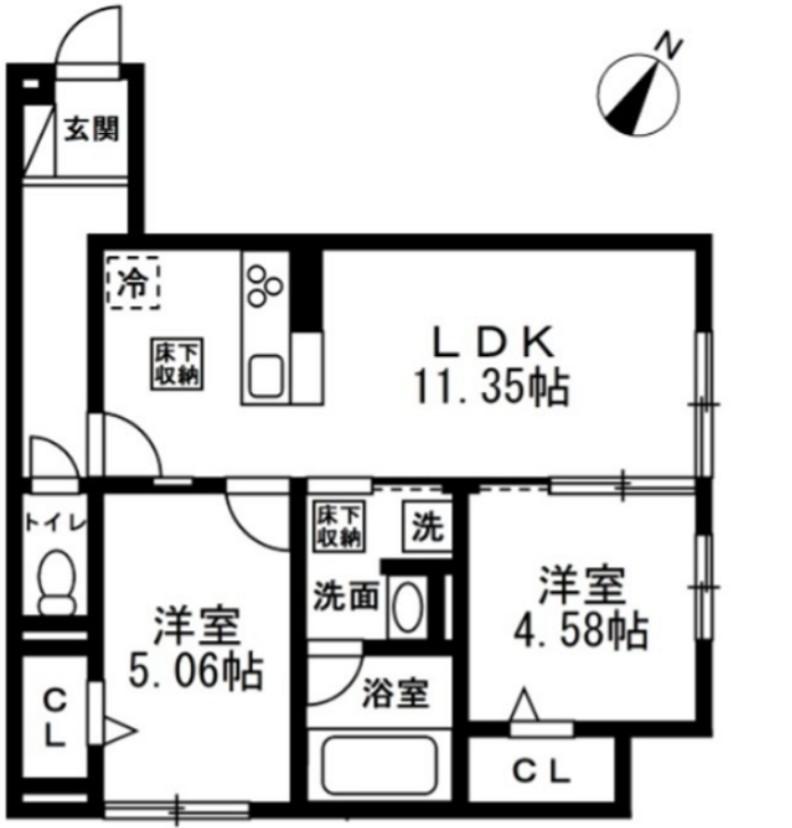 国立市谷保4丁目PJ A棟(2LDK/2階)の間取り写真