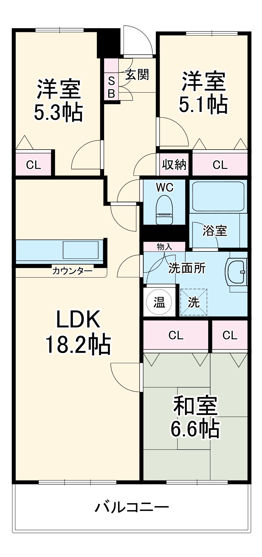 アーバンライフ曳馬Ⅰ(3LDK/5階)の間取り写真