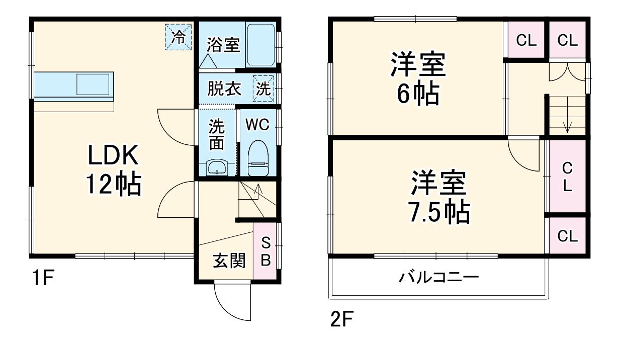 北総鉄道 秋山駅 徒歩26分 2階建 築48年(2LDK)の間取り写真