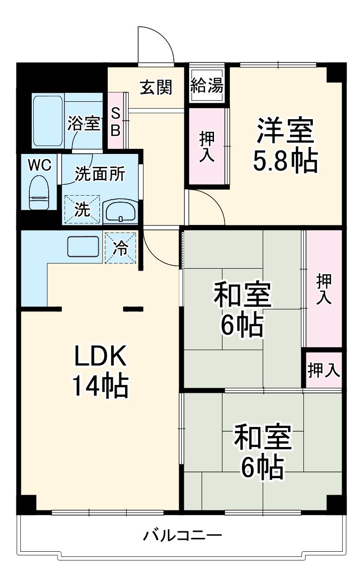 東武みずほ台東口サンライトマンション(3LDK/8階)の間取り写真