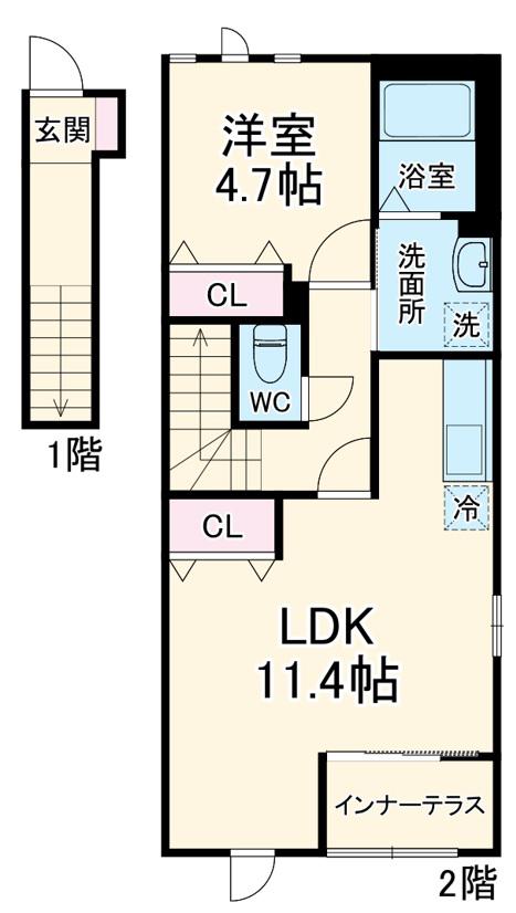 テラスソレア(1LDK/2階)の間取り写真