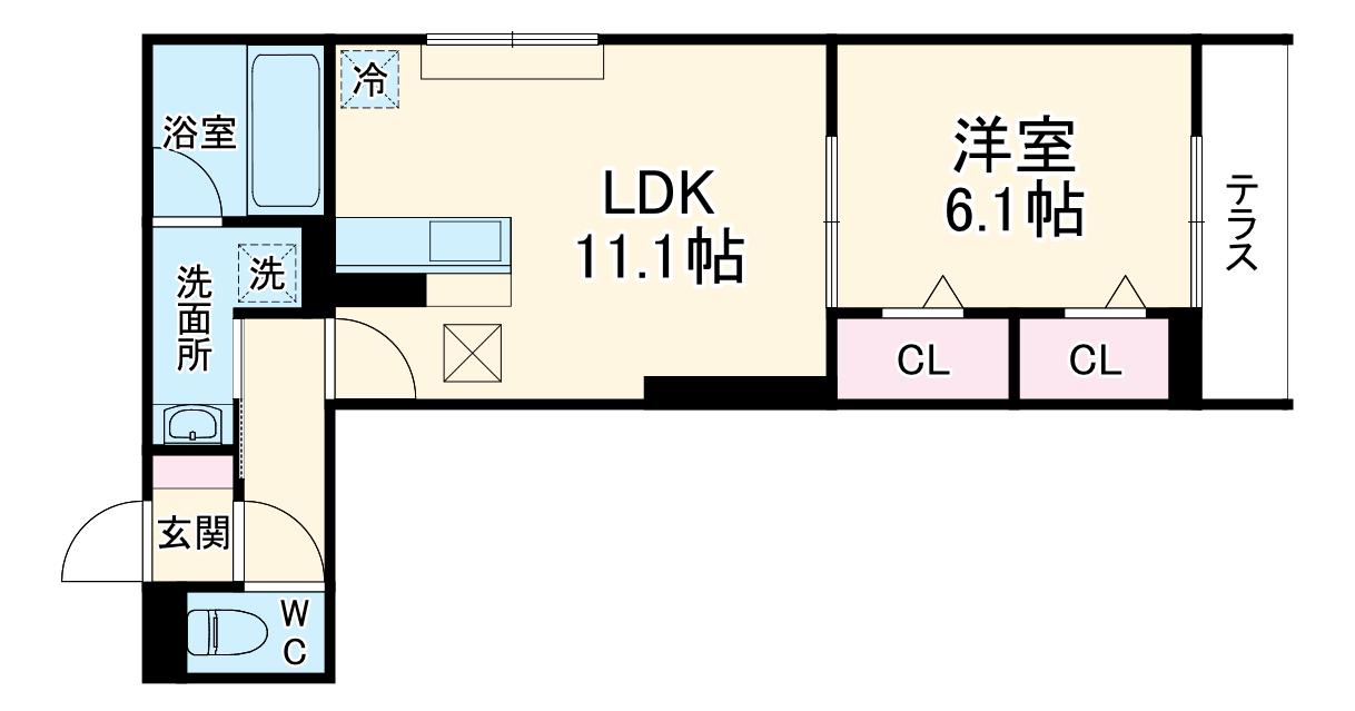 オリエント大和中央(1LDK/1階)の間取り写真