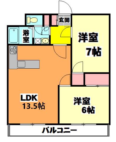 ウィンズ・フジ(2LDK/2階)の間取り写真