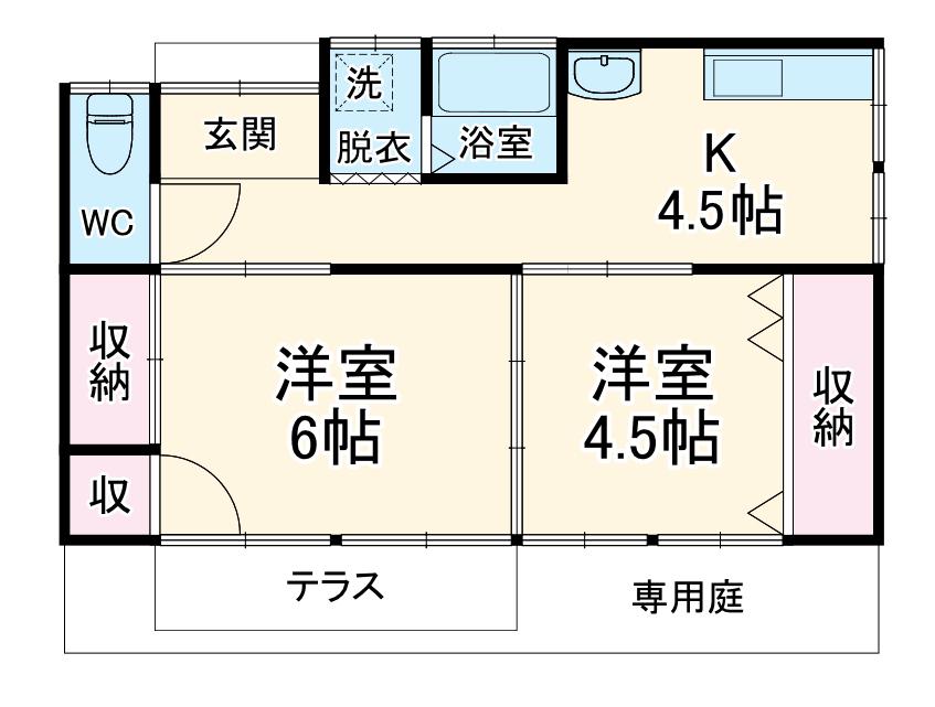 東海道本線 高塚駅 徒歩38分 1階建 築42年(2K)の間取り写真
