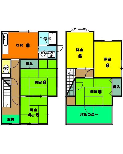阪和線 和泉府中駅 徒歩30分 2階建 築47年(5DK)の間取り写真