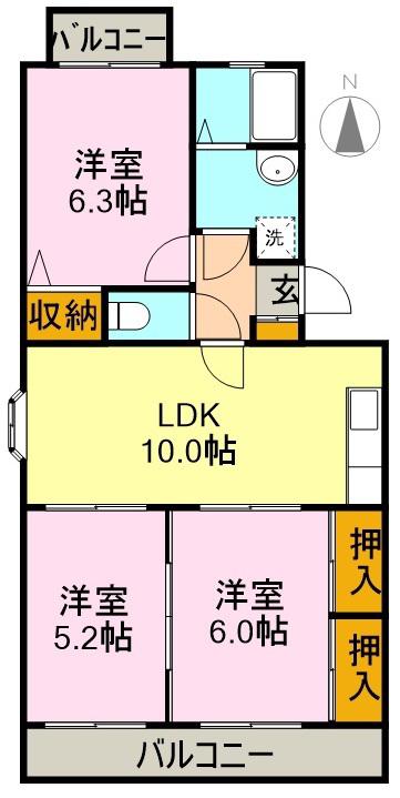 ペアフィールド C(3LDK/1階)の間取り写真
