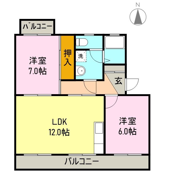 メゾンひまわり(2LDK/2階)の間取り写真