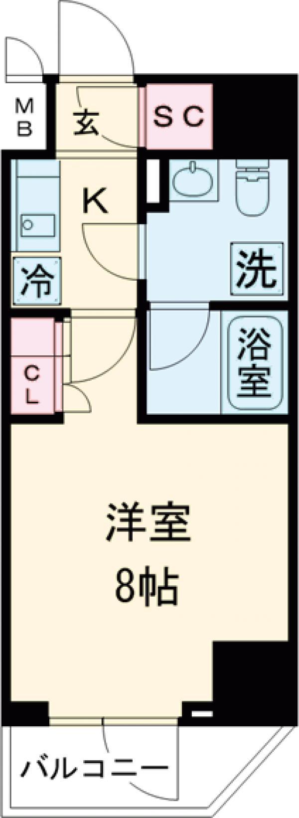 プレール・ドゥーク住吉Ⅳ(1K/8階)の間取り写真