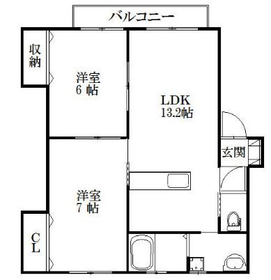 アドバンテイジ柚須東(2LDK/1階)の間取り写真