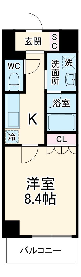 ロイジェントさいたま新都心(1K/8階)の間取り写真