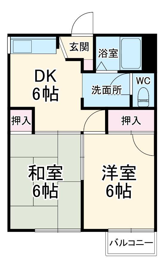 モナミ湘南(2DK/2階)の間取り写真