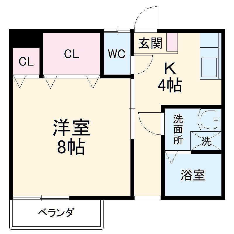 パールハイツB(1K/2階)の間取り写真